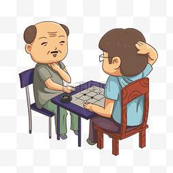 亲子游戏卡通图片_重阳节老人下围棋手绘免抠卡通人