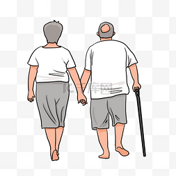夫妻背影图片_重阳节两位老人拄拐杖牵手背影插