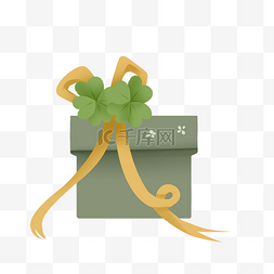 四叶草绿色礼品盒手绘图案免扣免