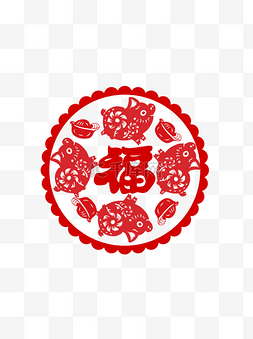 窗花剪纸猪福字新年传统节日手绘
