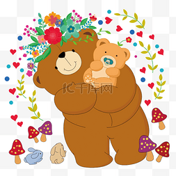 大熊抱着小熊树叶抱着小熊的大熊