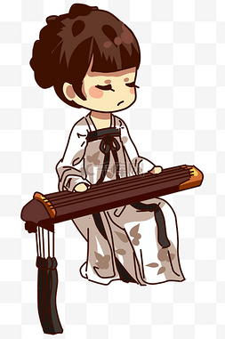 中国风弹古筝古风吹笛子女角色