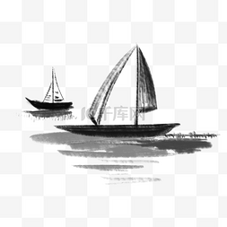 手绘风景插画图片_中国风帆船景色元素
