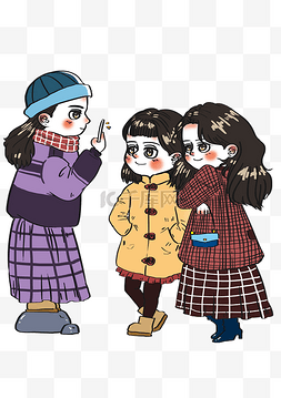 保暖卡通人物图片_冬季女孩子出门逛街游玩拍照卡通
