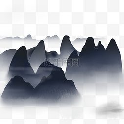 水墨蓝黑色中国风山脉图