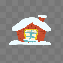 卡通红色的落雪的房屋