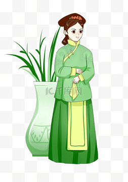 古典美女图片_手绘清代服饰美女人物插画