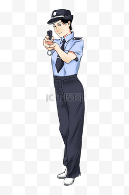 插画拿图片_拿着手枪的女警察