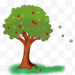 手绘树图片_挂满红苹果的树卡通树果树
