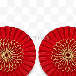 扇子古典花纹图片_红色圆弧传统扇子元素