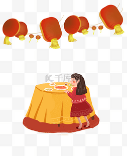 卡通新年元宵节红色灯笼装饰餐桌