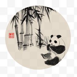 中国风古典水墨竹林熊猫古风矢量
