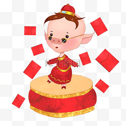 发红包手绘图片_站在鼓上跳舞发红包的小金猪