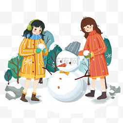 雪人白色图片_24节气大寒冬天姐妹们堆雪人