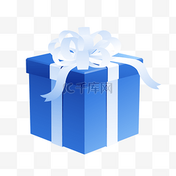 手绘礼盒图片_节日生日银色丝带蓝色礼物盒元素