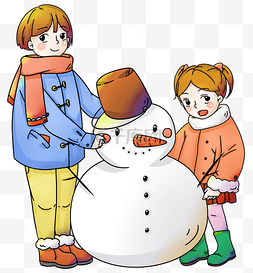 冬季堆雪人可爱小孩