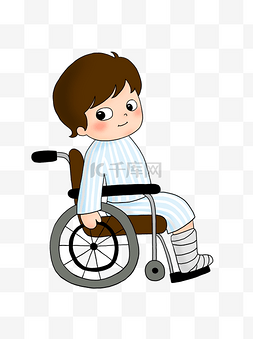 可爱卡通坐轮椅上的小男孩医疗病