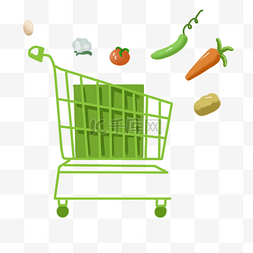 超市购物插画图片_绿色超市购物车插画