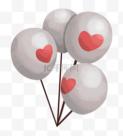 气球竖幅图片_手绘灰色情人节气球插画