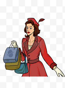 卡通时尚女人拿着包包元素