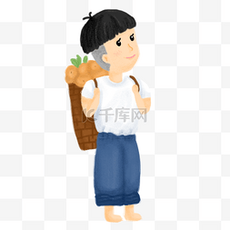 五一图片_春天夏天男孩背筐手绘插画psd