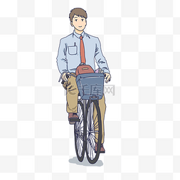 卡通男生骑自行车插画