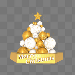 C4D立体节日图片_圣诞节C4D立体白金气球圣诞树