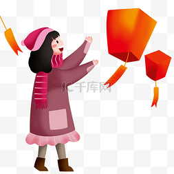 花灯图片_元宵节看花灯的小女孩