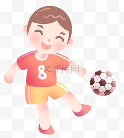 穿红色球服踢足球的小男孩插画