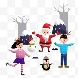 节日装饰图片_圣诞节卡通手绘圣诞老人和节日元