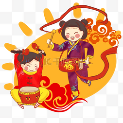 传统除夕图片_传统新年庆祝项目卡通插画打大鼓