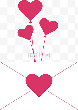 手绘气球矢量图片_亲吻情人节矢量扁平手绘心形信封
