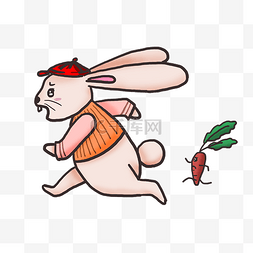 卡通大白图片_奔跑的粉色兔子插画