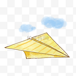 卡通手绘线条画图片_手绘黄色纸飞机PNG免抠素材