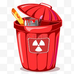 垃圾桶图标图片_红色卡通环保有毒害垃圾桶图标