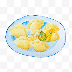 水彩一盘饺子插画