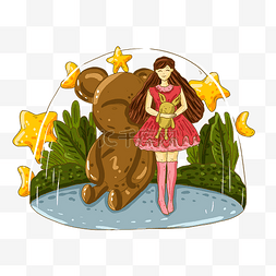 软件图标免费下载图片_手绘卡通梦幻世界小女孩大熊
