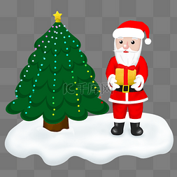 手绘圣诞树铃铛图片_手绘卡通可爱圣诞节圣诞老人与圣