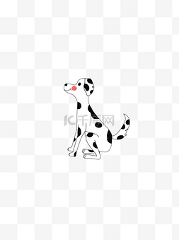 黑白手绘动物图片_手绘可爱蹲坐黑白宠物斑点狗插画