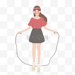 跳绳体育图片_学生运动会正在跳绳的女生插画PNG
