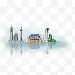 建筑地标建筑插画图片_手绘南京地标建筑