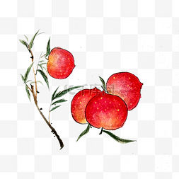 幸福生活图片_水墨国画红色桃子水果鲜果寿桃PNG