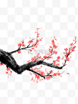 中国水墨风红色图片_手绘古风中国风水墨红色梅花元素
