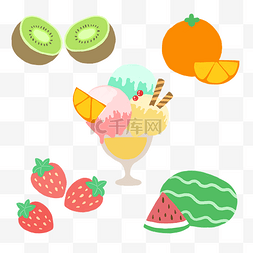 草莓卡通水果图片_夏季清新缤纷水果甜品冰激凌果汁
