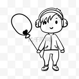 听力耳罩图片_戴耳罩的线描小人插画
