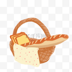 篮子面包图片_手绘卡通野营野餐篮子