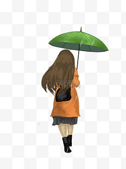 打伞的女孩手绘插画