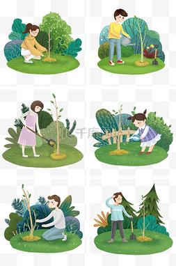 植树节合集图片_植树节人物插画合集