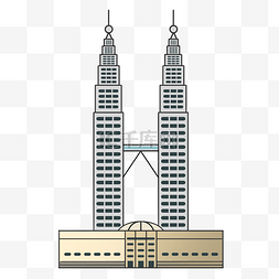 双子图片_景点建筑马来西亚双子塔插画