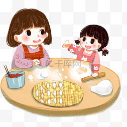 插画包饺子图片_立冬时节和妈妈一起包饺子